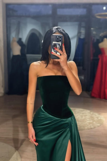 Strapless Long Prom Dress Sleeveless with Slit
