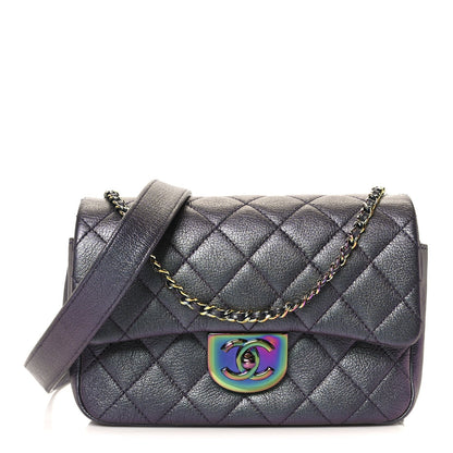 Iridescent Goatskin Quilted Small Double Carry Waist Chain Flap Purple