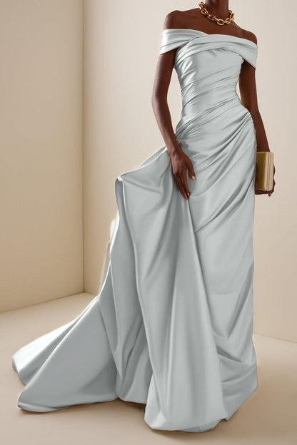 Glamorous Off the Shoulder Sleeveless Long Evening Dress With Pleated