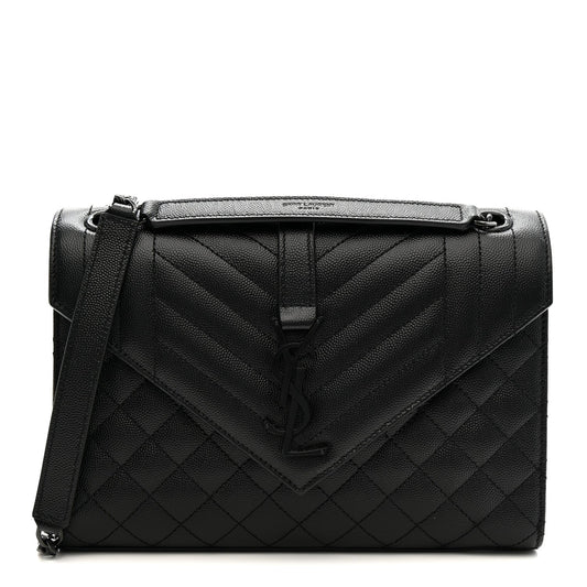 Grain De Poudre Textured Mixed Matelasse Triquilt Medium Monogram Monochrome Satchel Black