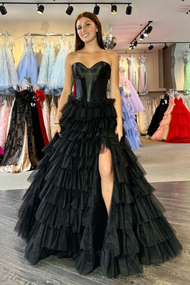 Sweetheart Strapless Two Tone Tiered Long Prom Dress