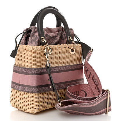 Wicker Oblique Medium Lady Dior Bag Pink Grey