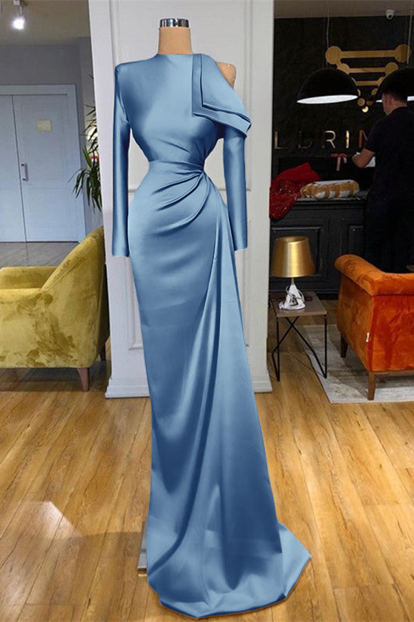 High Neck Champagne Prom Dress Mermaid Long Sleeves