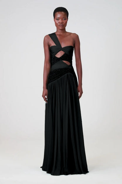 Charming Blue Sleeveless One Shoulder Long Evening Dress with Sequins