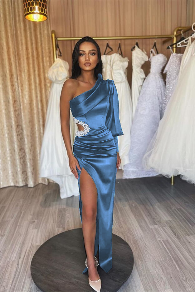Black Mermaid Prom Dress One Sleeves With  Beaded