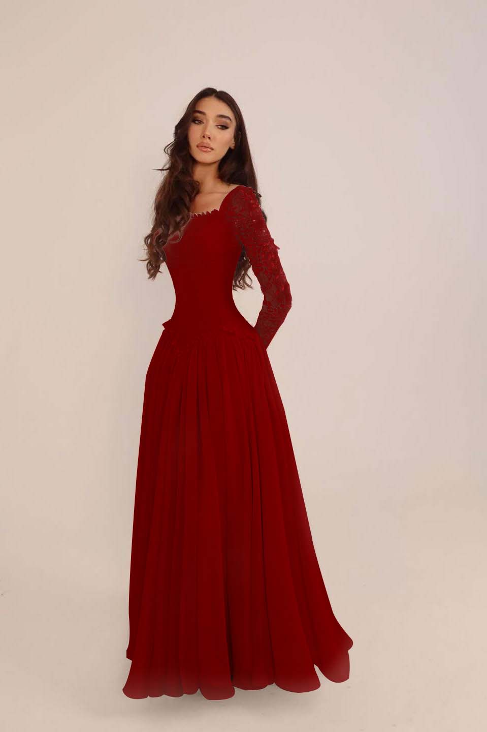 Glamorous Candy Pink Chiffon Long Sleeves Long Evening Dress With Sequins