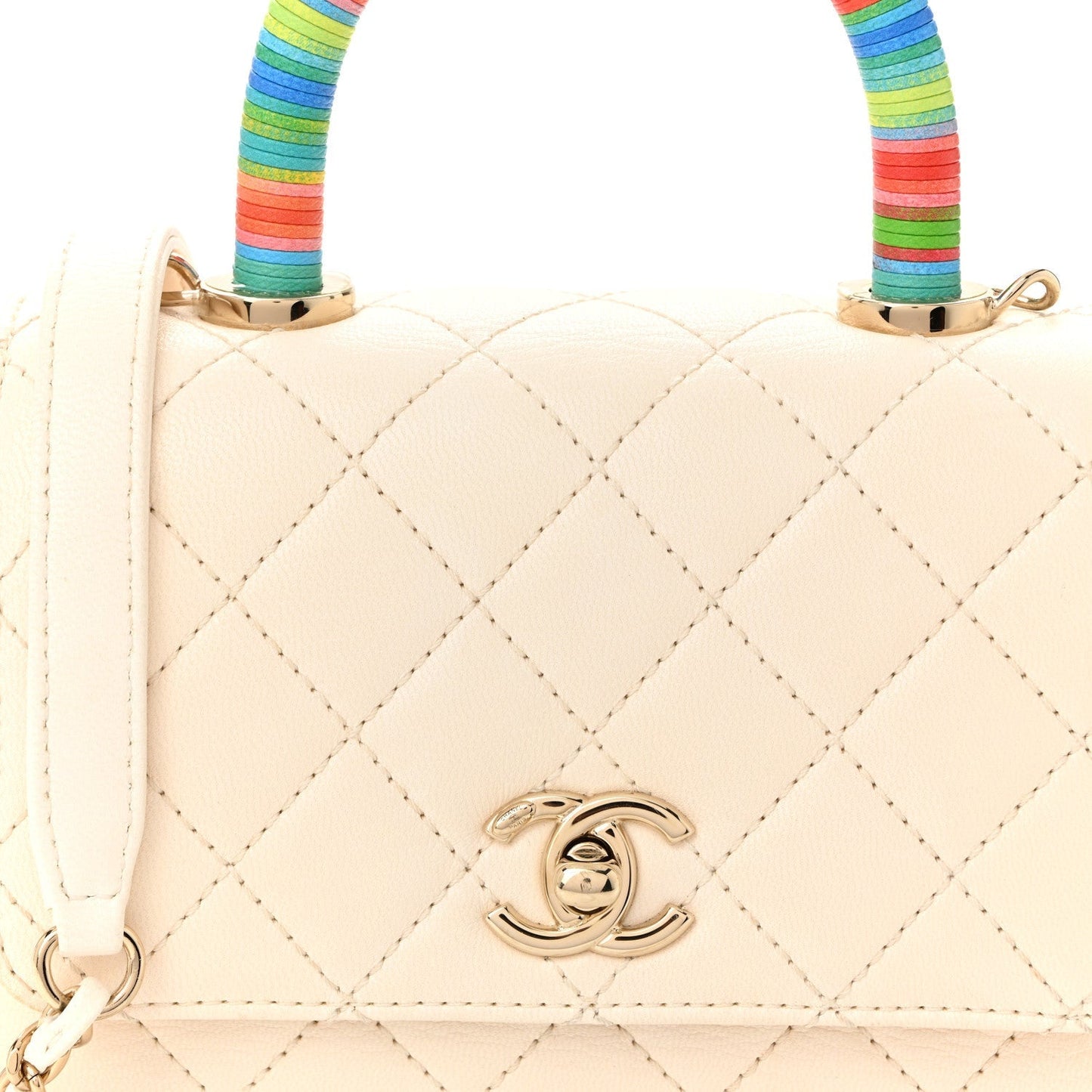 Goatskin Quilted Extra Mini Rainbow Coco Handle Flap White