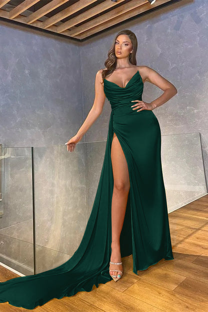 Mermaid Long Pleated Slit Prom Dress