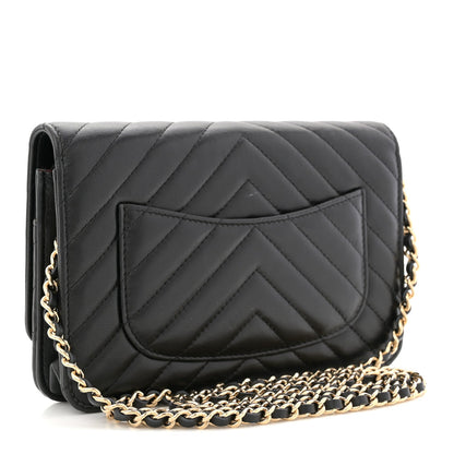 Lambskin Chevron Quilted Wallet On Chain WOC Black
