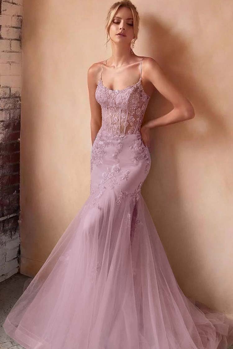 Baby Blue Sleeveless Spaghetti Strap Embroidery Mermaid Prom Dress