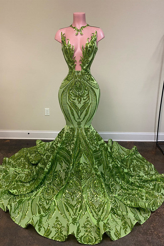 Laser Light Crew Neck Mermaid Prom Dress Sleeveless Court