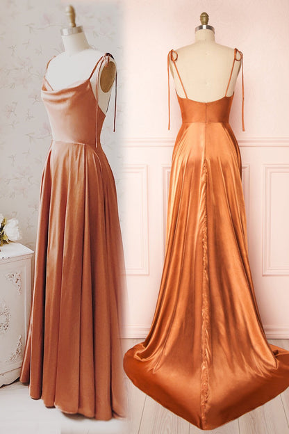 Simple Spaghetti Strap Prom Dress With Slit Open Back