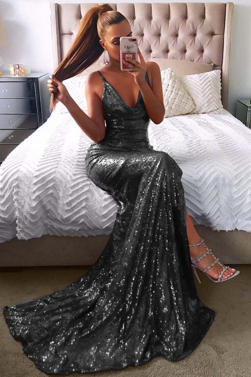 Backless Red Prom Dress With Sequins