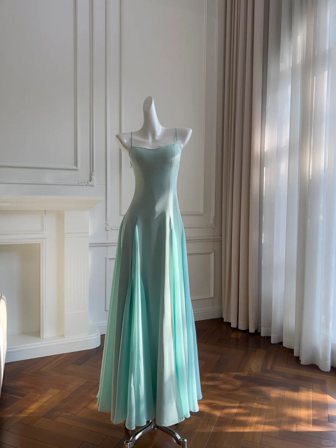 Sweet A-line Strap Chiffon Long Prom Dress Evening Dress P4043
