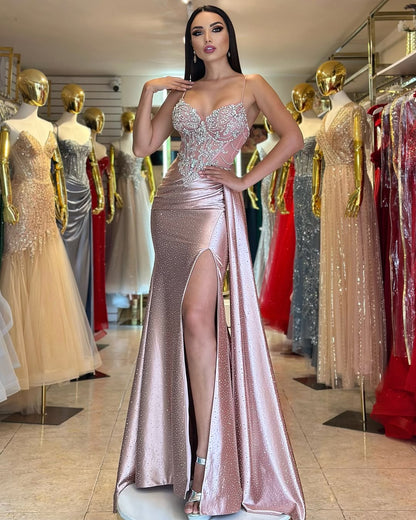 Sleeveless Spaghetti Straps Sweetheart Mermaid Split Prom Dress