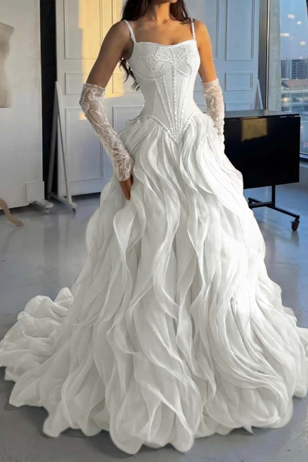 Stunning Silver Straps Formal Evening Dress Sleeveless Beading with Ruffles