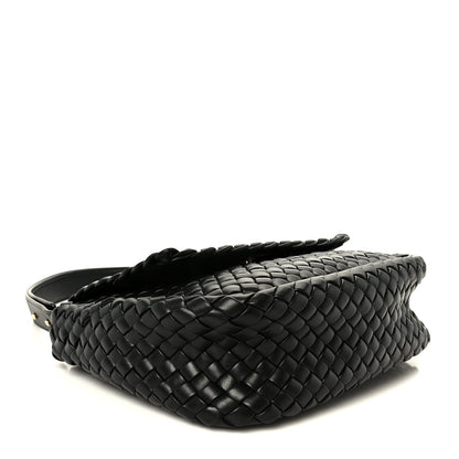 Nappa Intrecciato Small Cobble Messenger Bag Black