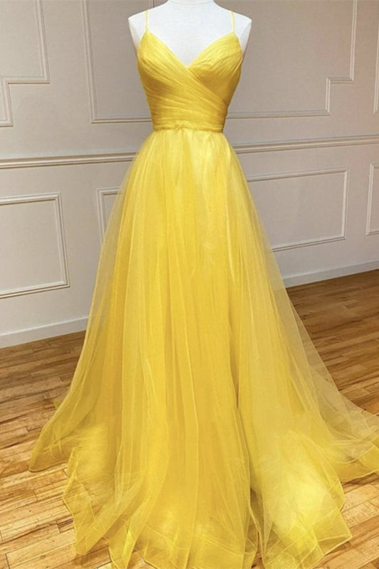 Amazing Yellow Spaghetti-Straps Prom Dress String Back