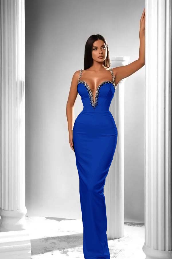 Black V-Neck Long Prom Dress Sleeveless with Beads