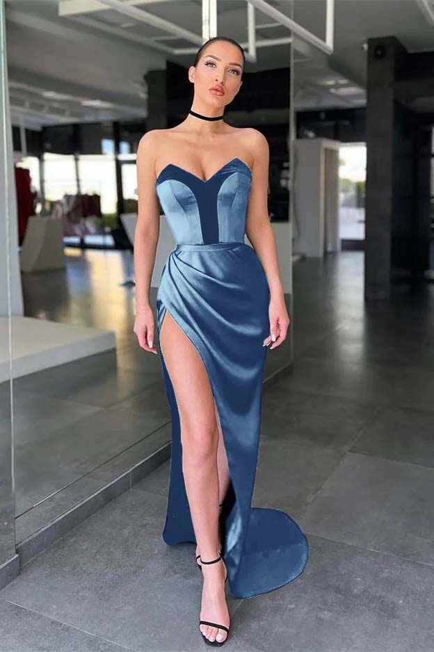Elegant Sweetheart Mermaid Prom Black Dress With Slit