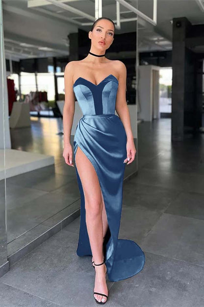 Elegant Sweetheart Mermaid Prom Black Dress With Slit
