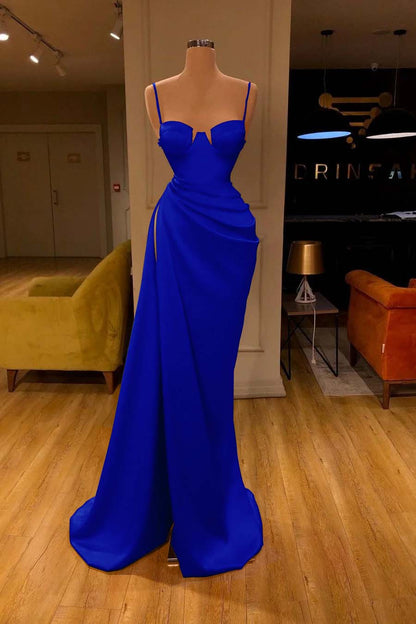 Mermaid Red Spaghetti-Straps Prom Dress With Slit