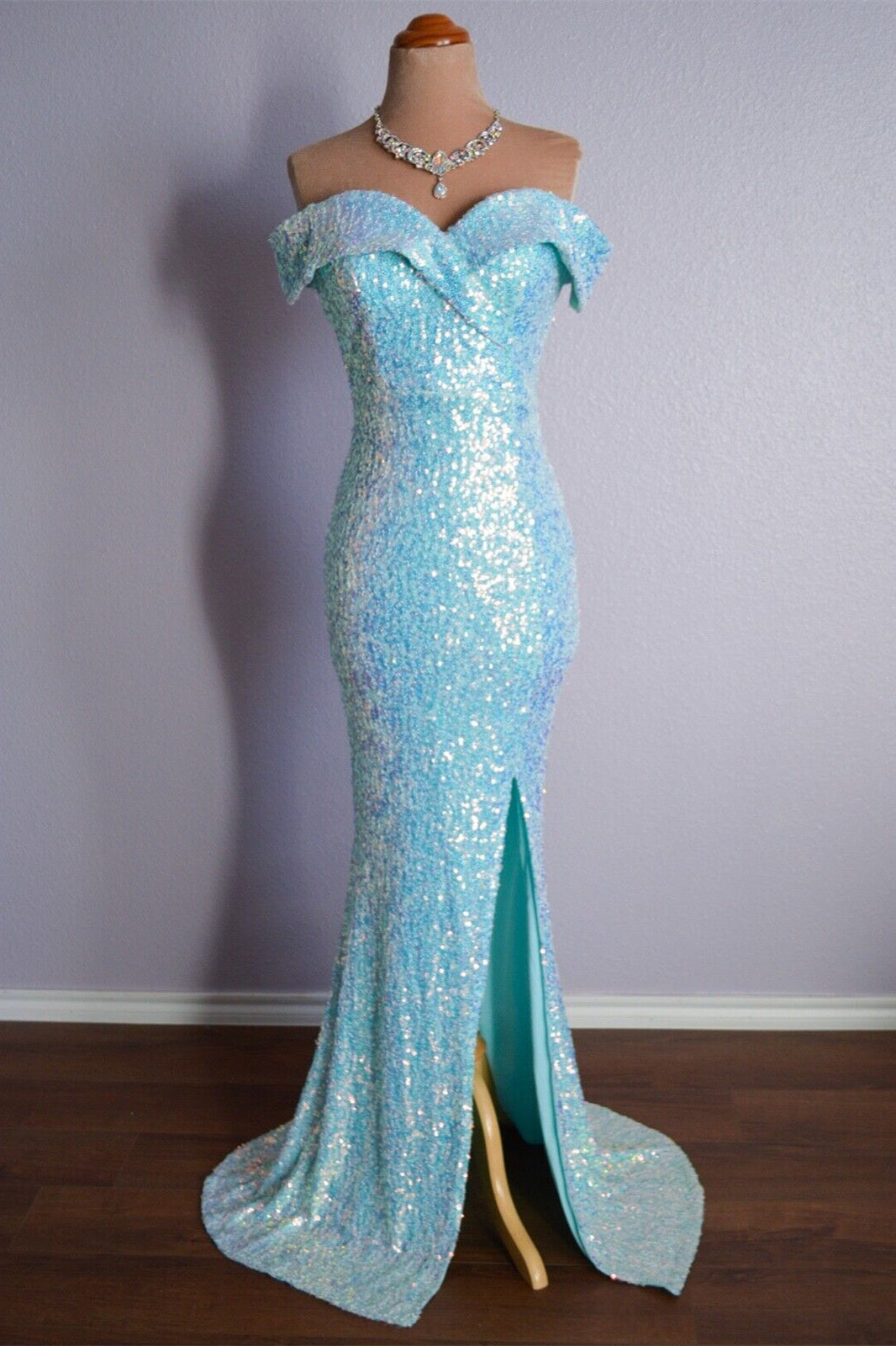 Sparkly Off-Shoulder Mermaid Party Prom Dress With Slit