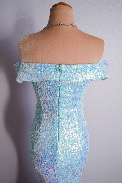 Sparkly Off-Shoulder Mermaid Party Prom Dress With Slit