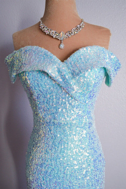 Sparkly Off-Shoulder Mermaid Party Prom Dress With Slit