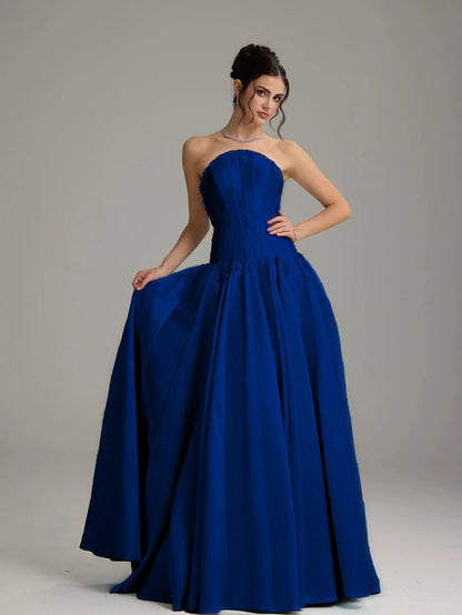 Graceful Sky Blue Straight Across Sleeveless Beaded Pleated Evening Dress