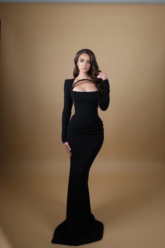 Chic Black Long Sleeveless Square Mermaid Prom Dress
