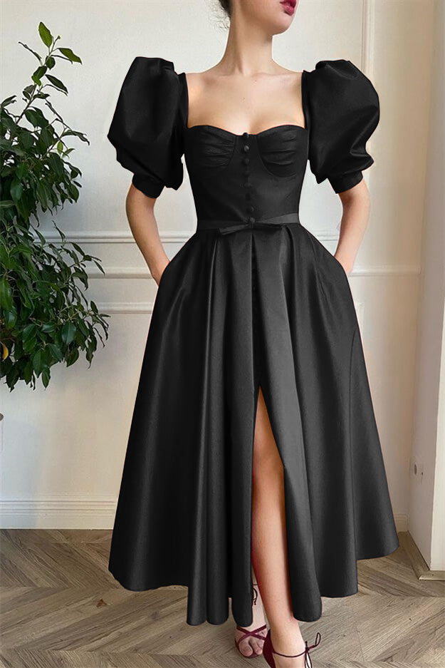 Front Split Short Prom Dress Square With Short Sleeves Wine Red Online