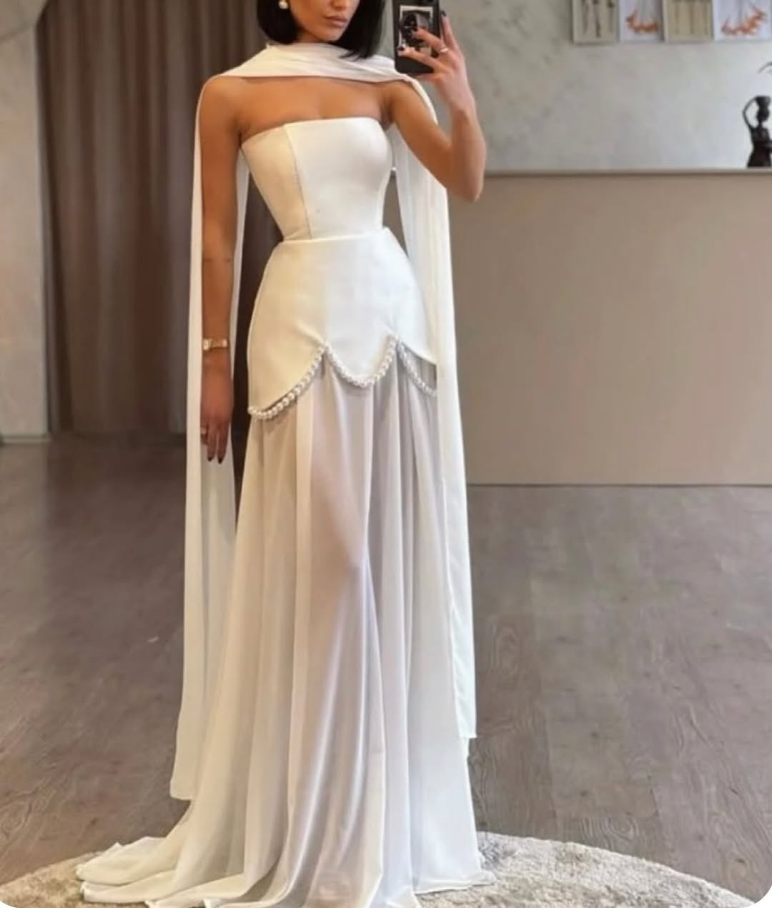 Glamorous White Satin Sleeveless Strapless Long Pleated Prom Dress with Beadings