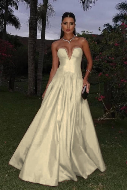 Sleeveless Strapless Deep V-Neck A-Line Prom Dress