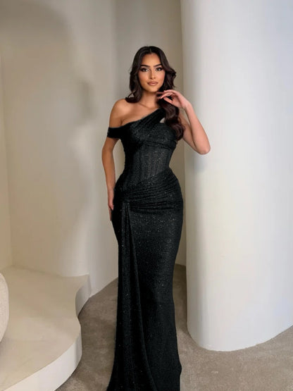 Stunning Sleeveless Sequins Floor Long Mermaid Evening Dress