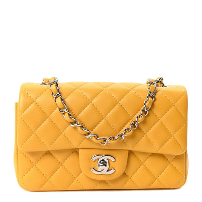 Lambskin Quilted Mini Rectangular Flap Yellow