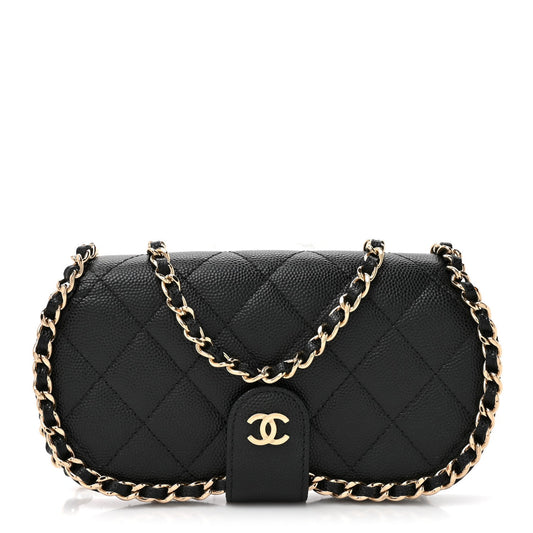Caviar Quilted Chain Glasses Case Black