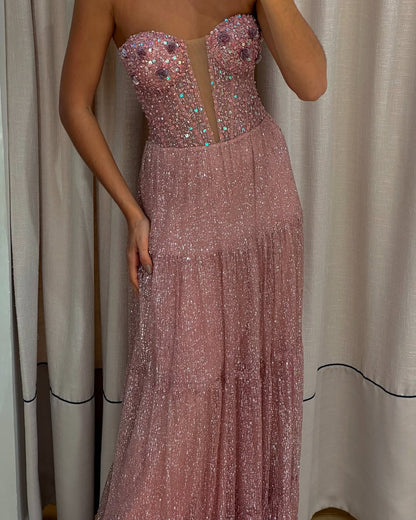 Sleeveless Deep V-Neck Strapless Sequins Prom Dress