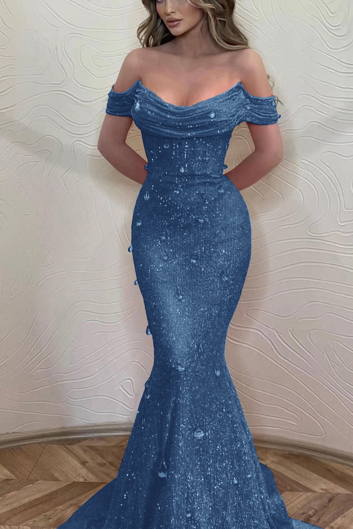 Orange Off-The-Shoulder Prom Dress With Sequins Mermaid