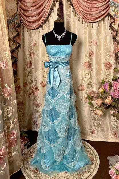 Vintage Pink A Line One Spaghetti Strap Lace Beaded Satin Long Prom Dress Evening Dress SH3735