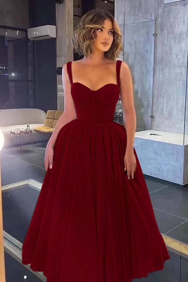 Gorgeous Spaghetti-Strap Sweetheart Sequins Prom Dress With Tulle