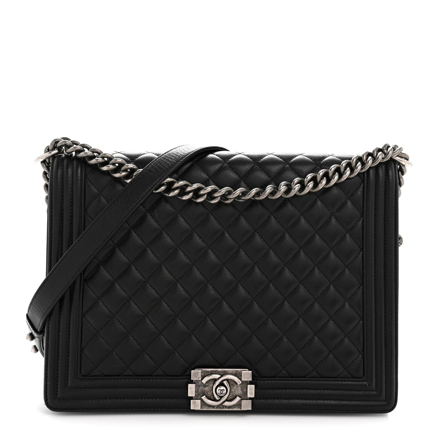 Caviar Quilted Large Boy Flap Black