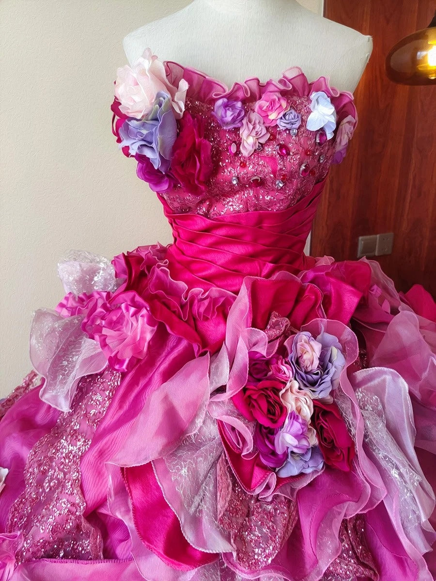 Charming Prom Dress Strapless Pleated Ruffle Evening Dress Quinceanera Dress Ball Gown      D4649