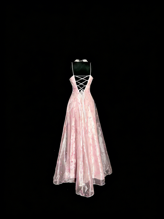 Beauty Prom Dress Light Pink Spaghetti Straps Tulle Party Dress Evening Dress Wedding Guest Dress      D4660