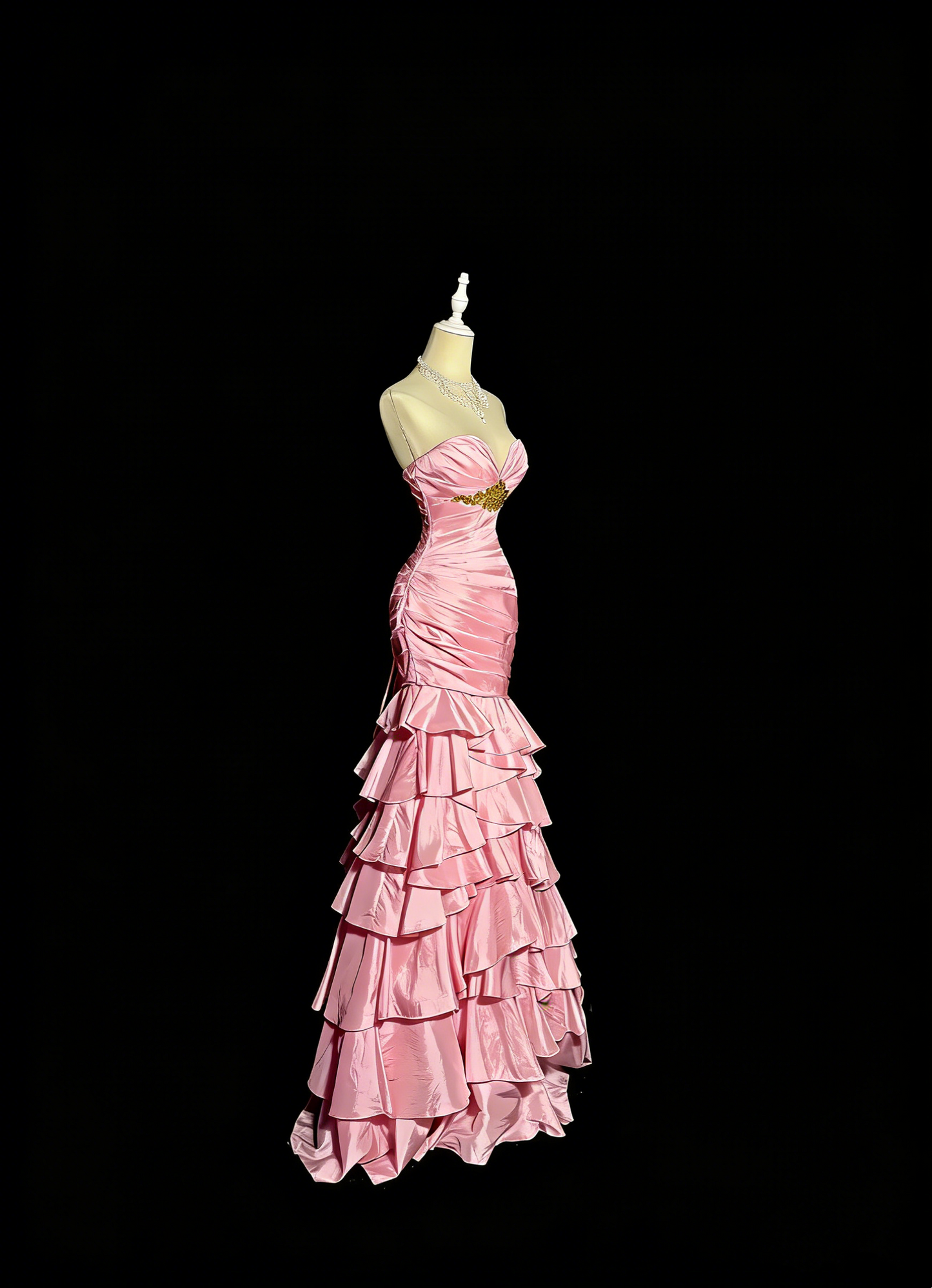 Charming Prom Dress Light Pink Sweetheart Pleated Tiered Mermaid Gala Dress Evening Dresses Birthday Party Dress      D4661