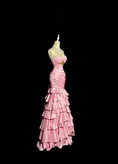 Charming Prom Dress Light Pink Sweetheart Pleated Tiered Mermaid Gala Dress Evening Dresses Birthday Party Dress      D4661