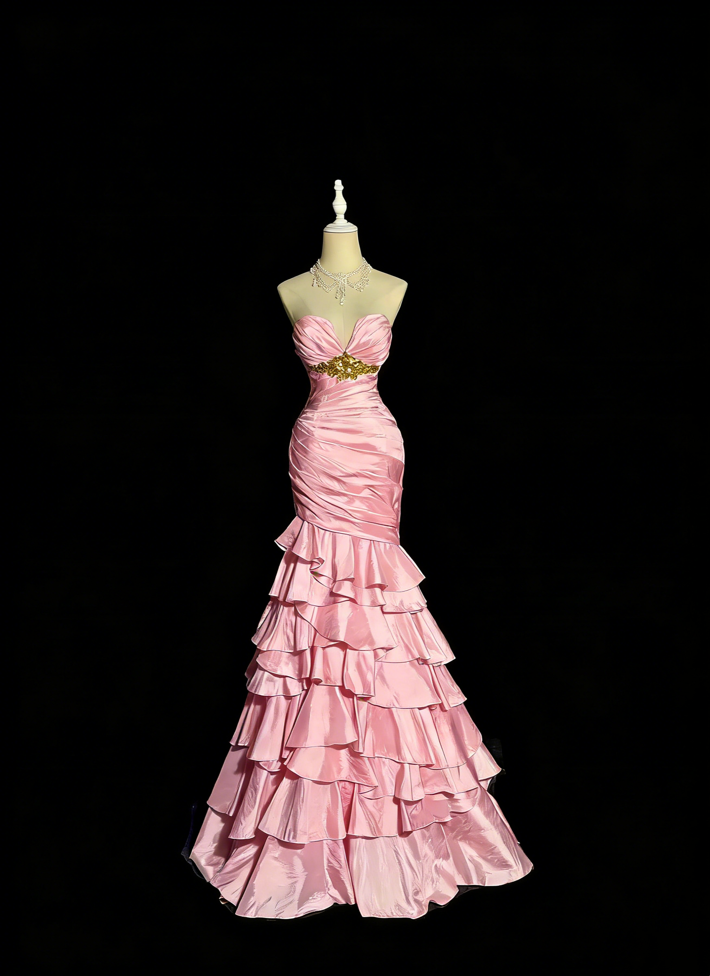 Charming Prom Dress Light Pink Sweetheart Pleated Tiered Mermaid Gala Dress Evening Dresses Birthday Party Dress      D4661