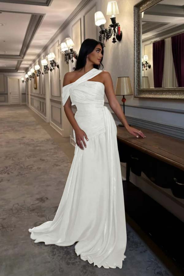 Sleeveless Square One Shoulder Prom Dress With Pleated
