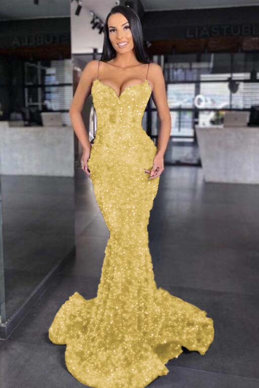 Sweetheart Royal Blue Spaghetti Strap Mermaid Prom Dress With Sequins