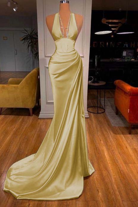 Halter V-Neck Mermaid Prom Dress Elegant